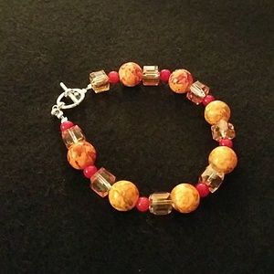 Glass Bead Bracelet Orange and Red